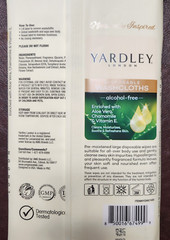 2 Yardley of London 18 Large Disposable Washcloths/Wipes Aloe Chamomile