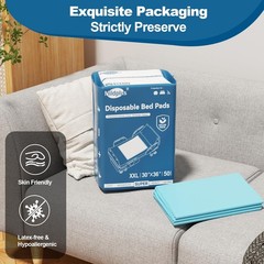 50 Count Disposable Bed Pads 30“X36“ MILDPLUS 30″×36″ (50 Count), Blue
