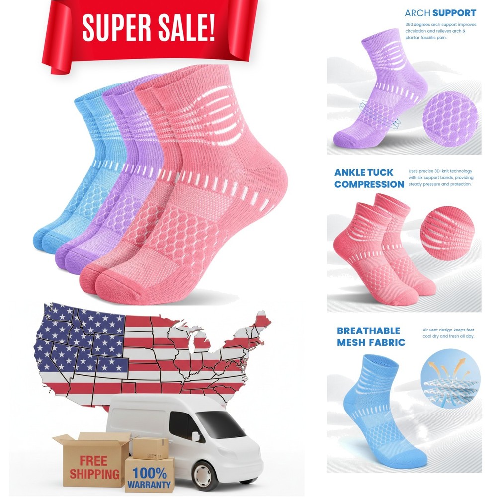Breathable Ankle Compression Socks | Relief for Plantar Fasciitis & Performance