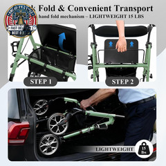 Rollator Walkers for Seniors with Seat, 15 Lbs Ultra Lightweight Foldable Rollin