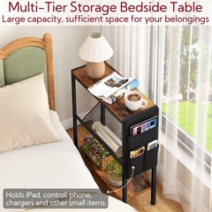 Yusong Small Narrow Side Table For Small Spaces Slim End Table Storage Bag Sofa