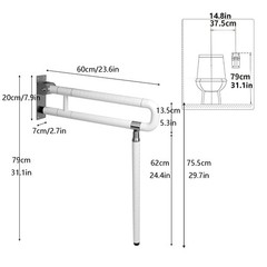 29.5 INCH Foldable Toilet Grab Bar Flip Up Grab Bar Handicap Arm Grab Bars To…