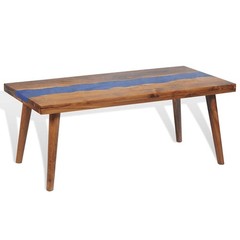 vidaXL Coffee Table, Solid Teak Wood, 39.4“x19.7“x15.8“, Brown and Blue vida