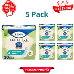(Pack of 5) Tena Intimates Moderate Regular Length Incontinence Pad, 20 Count