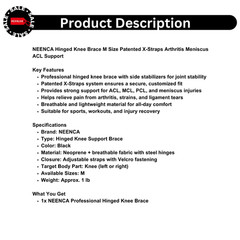 NEENCA Hinged Knee Brace M Size Patented X-Straps Arthritis Meniscus ACL Support