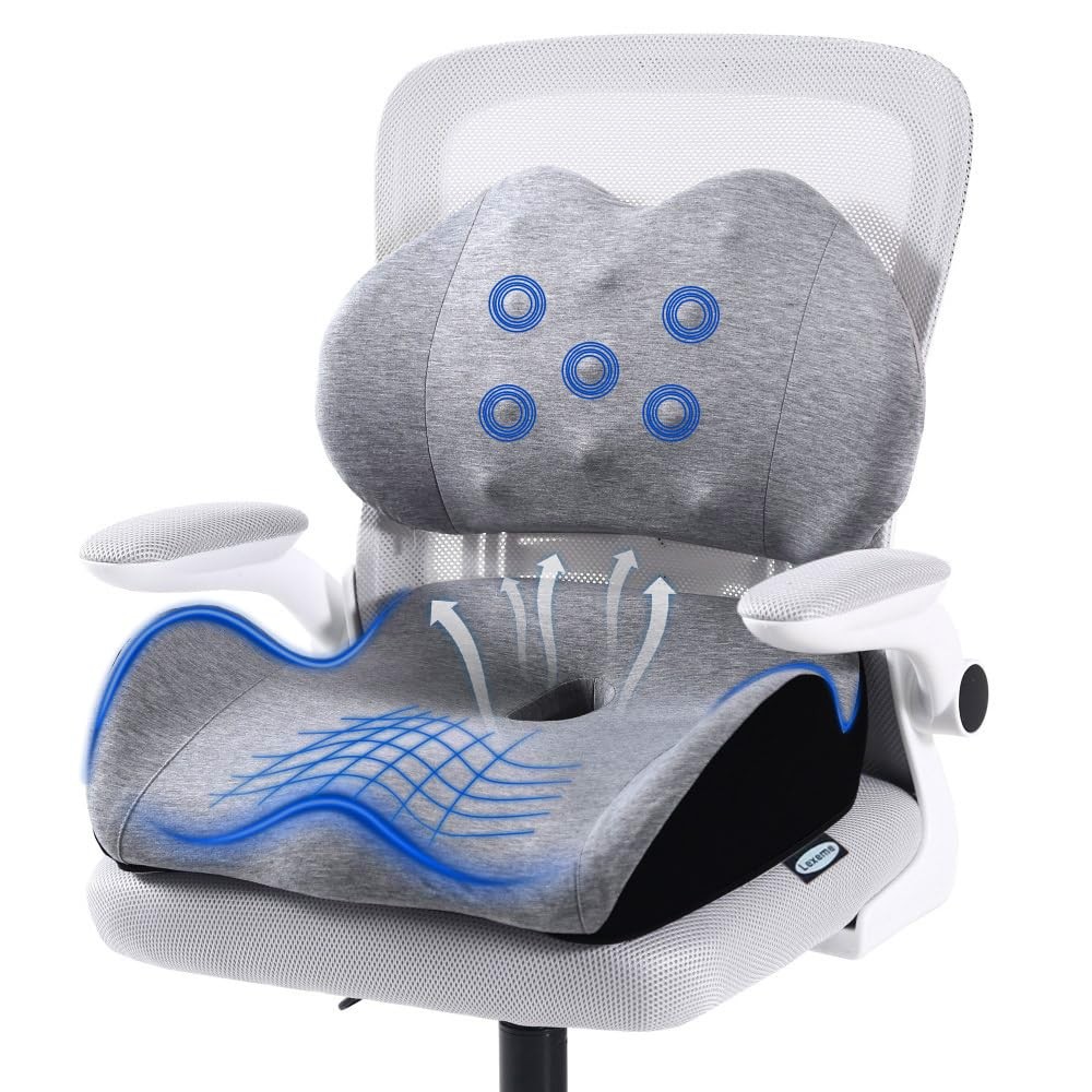 X Large Memory Foam Seat Cushion Lumbar Support Pillow for Sciatica & Tailbon…