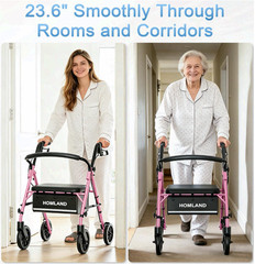 Walkers for Seniors with Seat, Pink Rollator, 16 lb, Adjustable, 22″ Wide