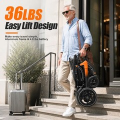 36lbs Lightweight Foldable Electric Wheelchair Adults Seniors 500W 15Mile Orange
