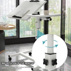 Overbed Bedside Table with Wheels Adjustable Height Home Use Bed Laptop Table