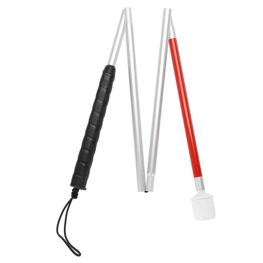 43 Inch Folding White/Red Mobility Cane Reflective Blind Walking Stick Tool