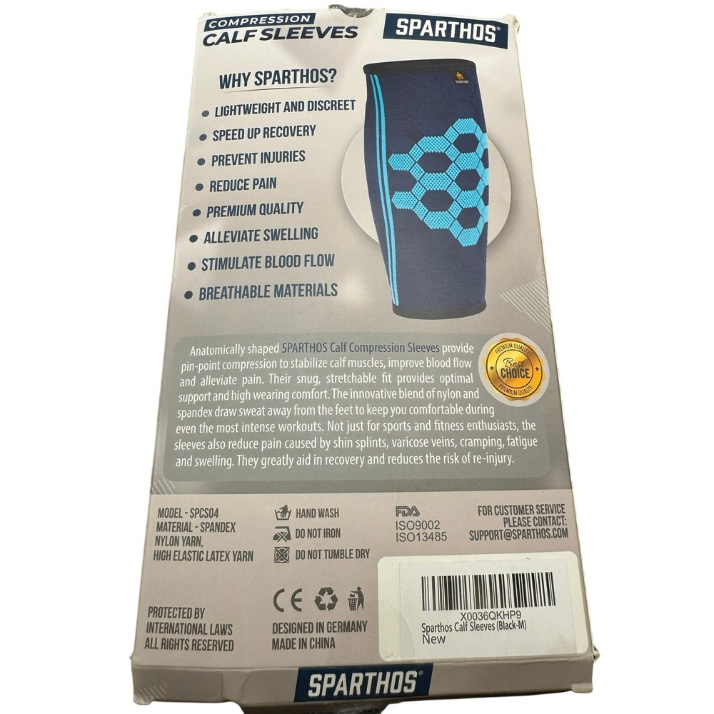 Sparthos Compression Calf Sleeves Leg – 1 Pair Socks for Men & Women (Black-M)