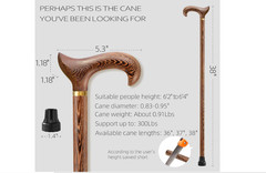Walking Cane, Available in Multiple Inches Wooden Cane Support up to 500 Lbs, Su