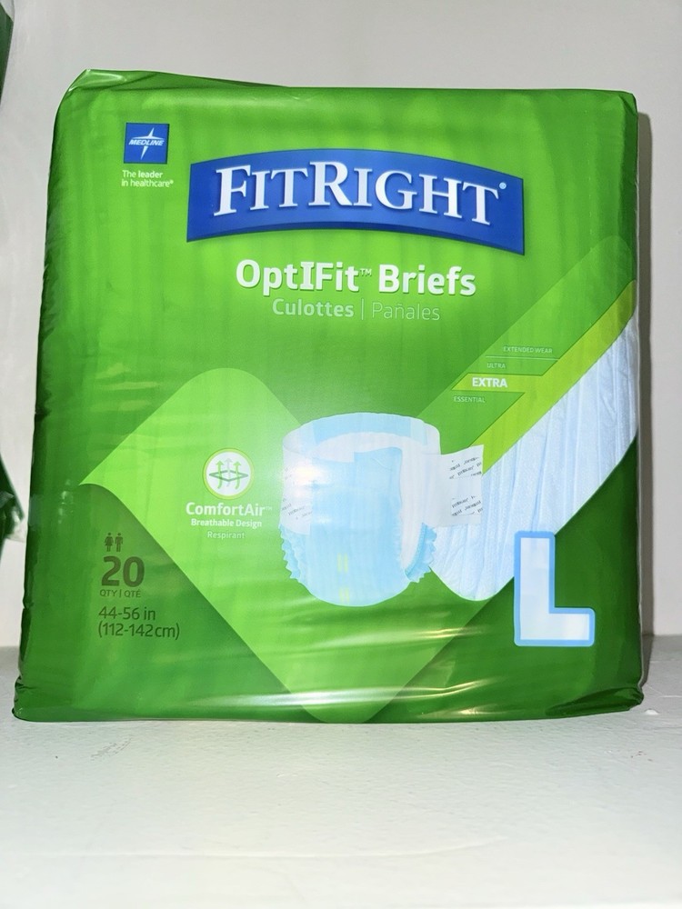 20ct 4Packages 80 Briefs Total Medline FitRight OptiFit Briefs Large New In Box