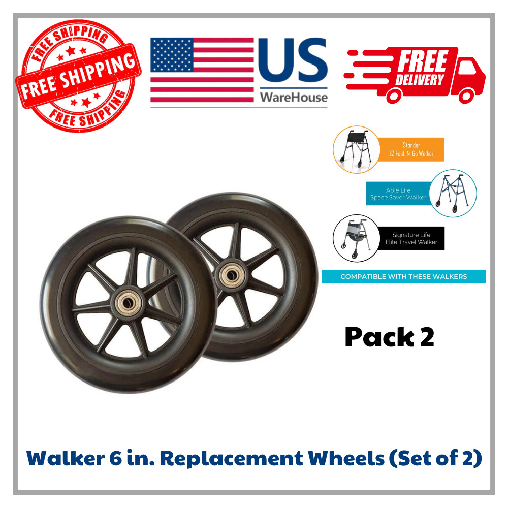 Walker 6 in. Replacement Wheels Smooth Rolling High Quality Rubber, Set of 2