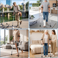 Forearm Crutches for Adults, Lightweight Aluminum Walking Crutches with 15-Level