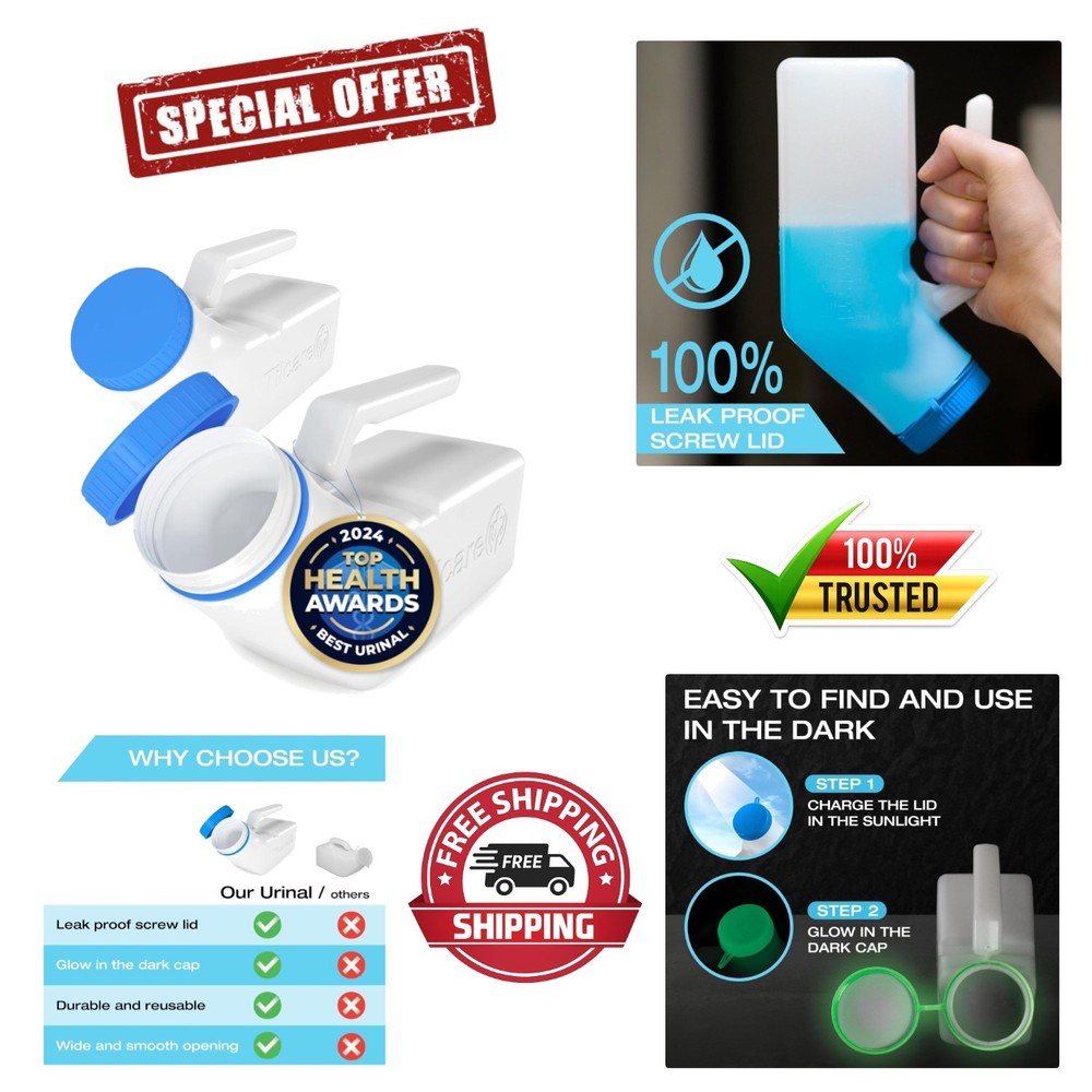 Convenient 32oz Male Portable Urinals – Spill Proof Design, 2 Pack for Comfort