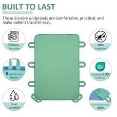 Positioning Bed Pad with 8 Reinforced Handles-34 x 34″ x 52″, Green