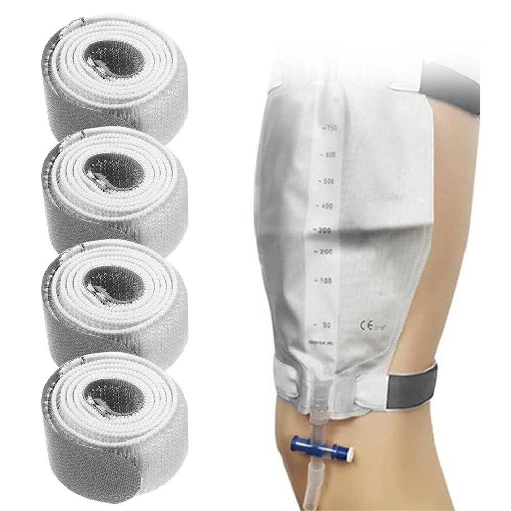 Catheter Leg Bag Straps 26” x 1” NonSlip Adjustable Reusable, 4-Pack, Grey Color