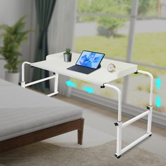 Height Adjustable Overbed Table, Overbed Table with Wheels, Over Bed Desk White