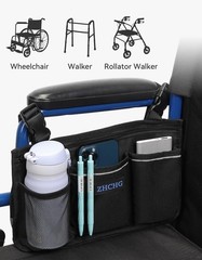 ZHCHG Wheelchair Side Bag, Armrest Pouch 1pack-balck, Black