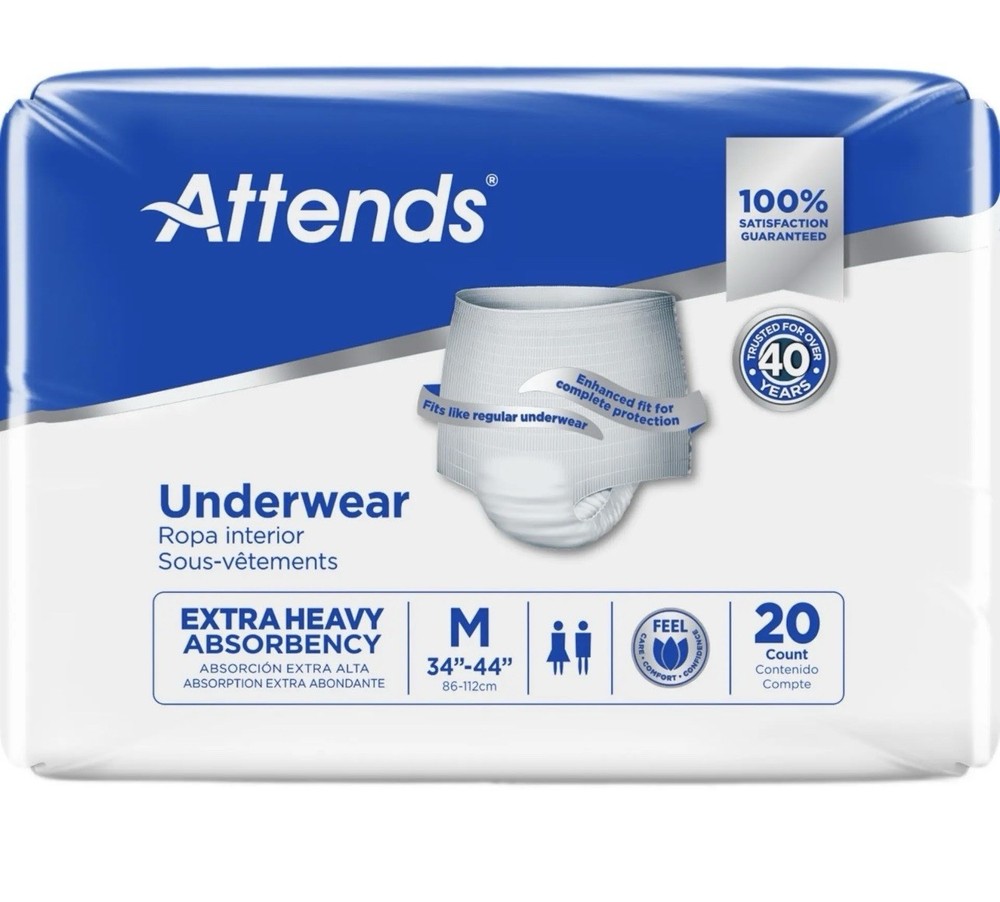 80 Attends Extra Heavy Incontinence Underwear Pull-Up Adult M/F Medium 34″ – 44″