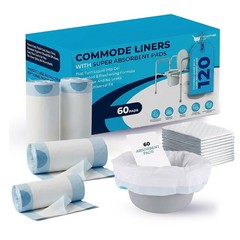60 PCS Portable Bedside Commode Bucket Liners Bags With Absorbent Pads Kit