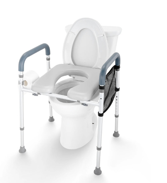 KFFKFF Raised Toilet Seat Adjustable Height 350lb Cushioned Aluminum