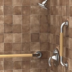 Safety Grab Bar for Bathroom 24 inch, Natural Bamboo Handle, ADA Compliant