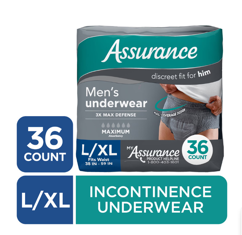 Assurance Men’s Incontinence Underwear, L/XL, Maximum Absorbency, 36 Count
