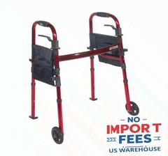 Deluxe Portable Folding Travel Walker with 5″ Wheels & Folding Legs Red Drive
