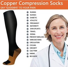 6 Pairs Copper Compression Socks 20-30mmHg Graduated Support Mens Womens S-XXL