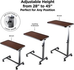 Adjustable Overbed Bedside Table with Wheels, Bed Desk, Over The Bed Table