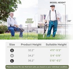 36.2” STEP2GOLD Ta-Da Chair Series 2- Portable Walking Stick, Cane with Seat