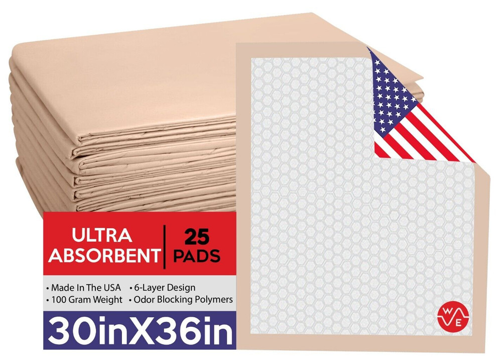 25 Disposable Incontinence Underpads 30×36 Large Quilted Bed Pads Pee Pads