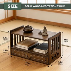 Birdfba Floor Table Altar 2-Tier Meditation Table Drawers Bamboo Coffee Table