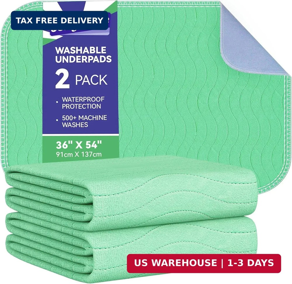 Washable Underpads Waterproof, 2 Pack 36″ x54“ Heavy Absorbency Incontinence Be