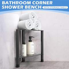 Corner Shower Stool for inside Shower – 15.5In Shower Foot Rest with Storage