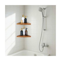 ENKEZI Acacia 2,3 Tiers Corner Shower Shelf, Triangular Corner Shelf Wooden B…