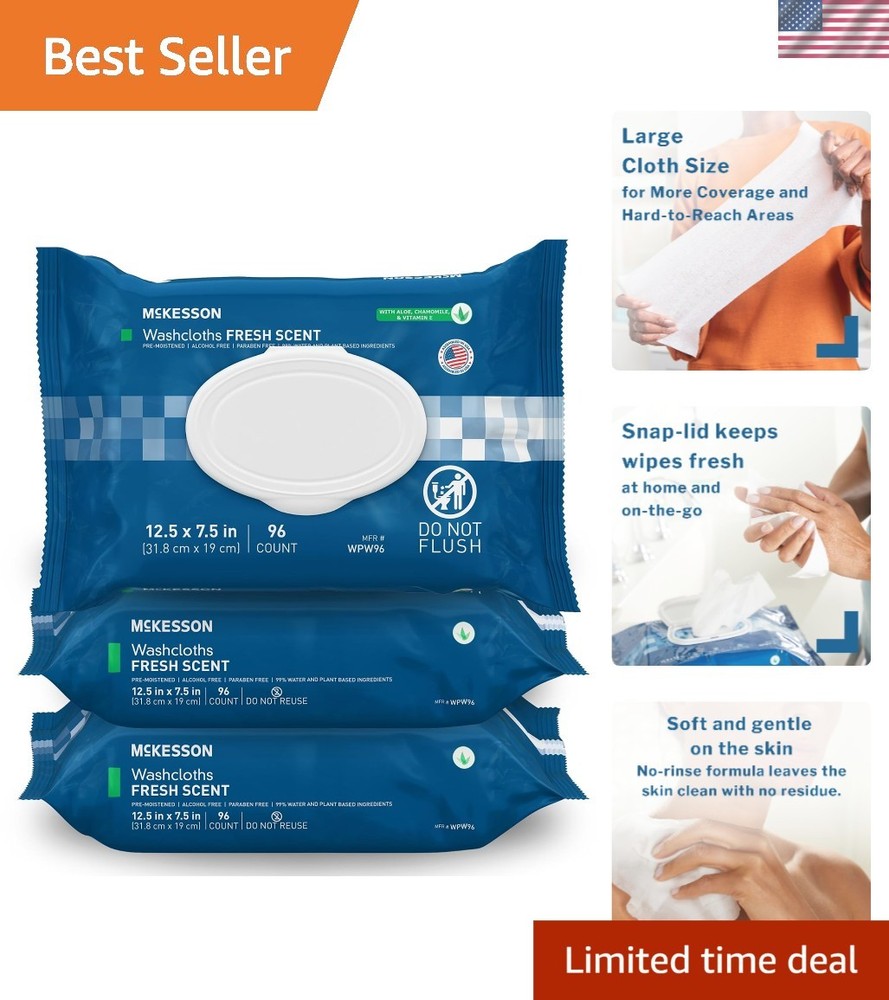 288 Gentle pH Balanced Washcloth Wipes – No-Rinse Formula for All Skin Types