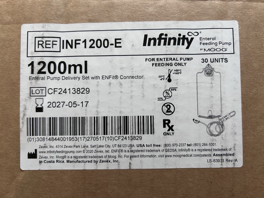 Infinity 1200mL Enteral Pump Delivery Set ENFit Connector. 30 bags 1 case