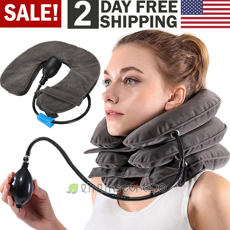 Cervical Neck Relief Traction Pillow Brace Collar Support Stretcher Inflatable
