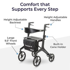 Drive Medical AeroCarbon Ultra-Lite Rollator, Strong Carbon Fiber Senior Walker