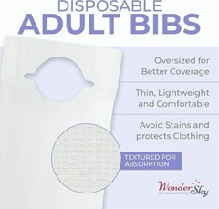 100-Pack Disposable Adult Bibs – Eating Bib for Senior Citizens – Slip-on