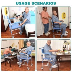 Irtme Bedside Commode Wheelchair with Drop Arms & Lockable Casters, Shower Chair