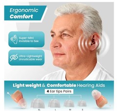 Rechargeable Hearing Aids for Seniors Invisible Fit 5 Sound Levels 16 Hr Battery