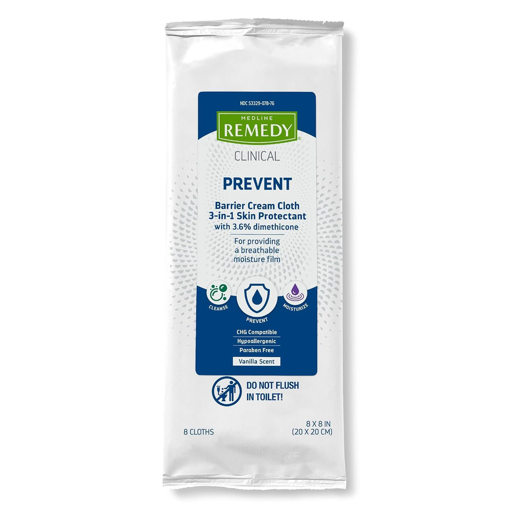 Clinical 3-In-1 Barrier Cream Cloth, 8 Count (1 Pack), 8 X 8 in Adult Wet Wipes,
