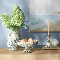 10" Floral Painted Ceramic Footed Bowl Blue/Green – Threshold