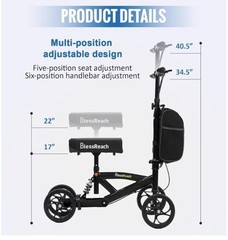 BlessReach Knee Walker 818-2022 Foldable Adjustable All-Terrain 300 lb Black