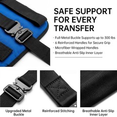 Transfer Sling with Metal Buckle, 6 Reinforced Straps & Hand Grips, Lift Aid for
