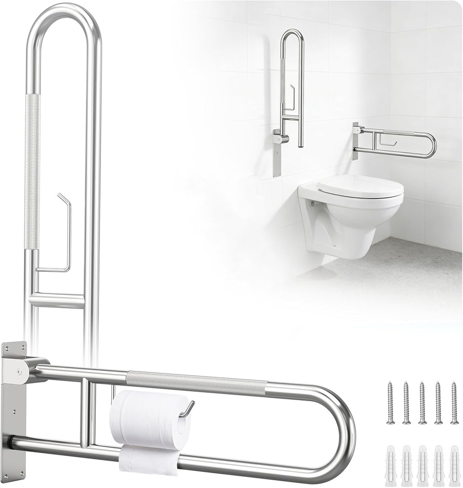 Toilet Grab Bar Support Rail 29.5 Inch, Anti-Slip Knurled Handicap Bathroom Safe